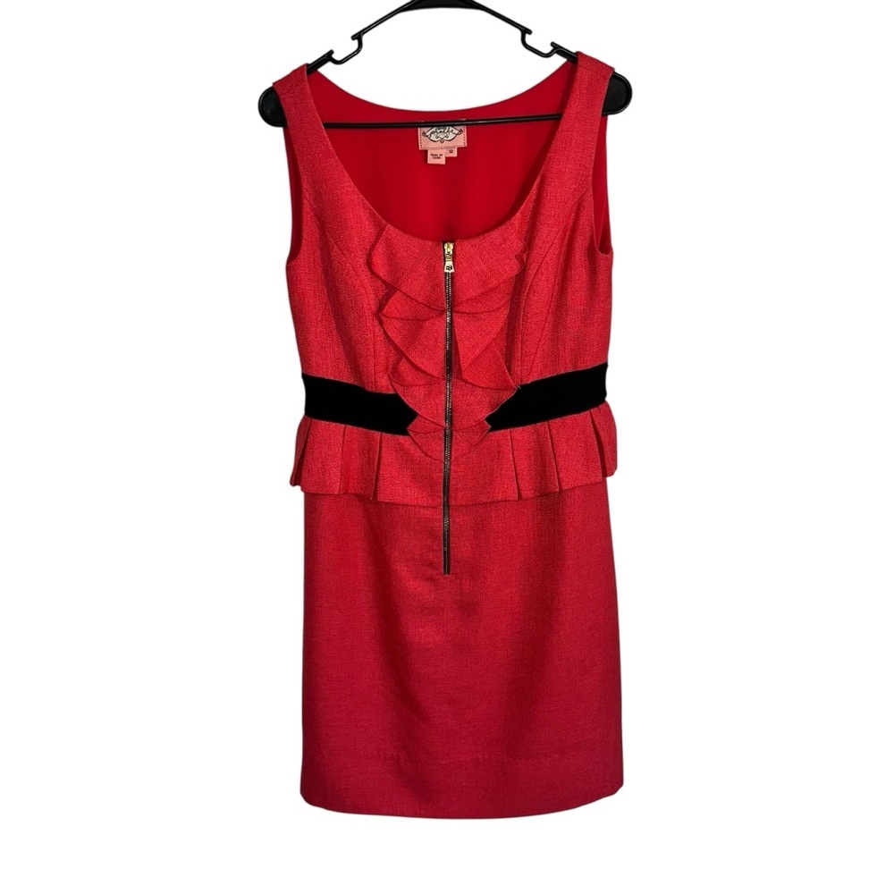 Phoebe Couture Raspberry Tweed Peplumed Zipper Front Dress Size 12 - Picture 2 of 8